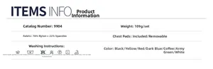 Size chart and fabric specification for the high-elastic sports bra with removable pads