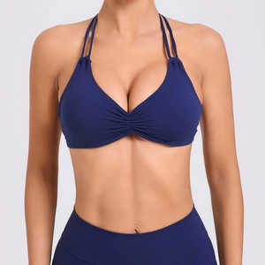 Reggiseno Sportivo Donna Scollo all'Americana Arricciato Canotta da Yoga Asciugatura Rapida Fibbia Doppia Regolabile Fitness Top