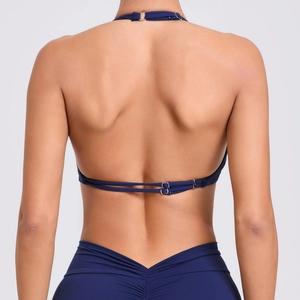 Reggiseno sportivo yoga blu navy con spalline regolabili e fibbie in metallo sul retro
