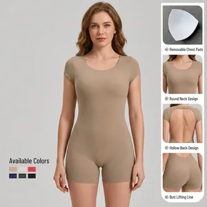 Women's backless yoga jumpsuit with removable chest pads and peach hip lifting design