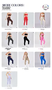 Gedetailleerd overzicht van de tien beschikbare kleuren van de tweedelige yoga-set