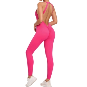 Slim fit backless yoga jumpsuit in rose pink with ruched peach butt lifting detail
