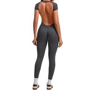Slim fit backless yoga jumpsuit for women in dark grey high elasticity sports fabric