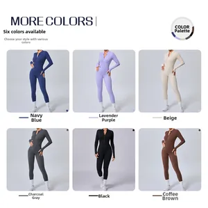 Combinaison de sport ajustée à manches longues et col zippé en six options de couleurs