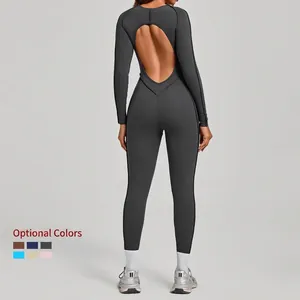 Tuta da yoga aderente senza schienale grigio scuro con design traspirante e vuoto