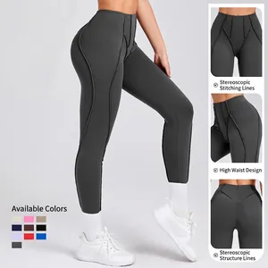 Leggings yoga grigio scuro a vita alta con cuciture 3D per fitness e attività sportiva