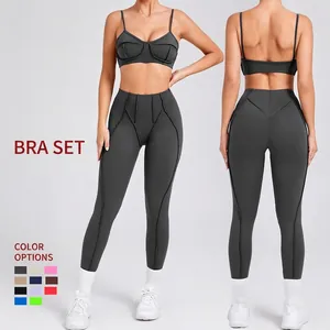 Dames Yoga Outfit Hoge Taille Met Sportbeha En Leggings Compressie Workout Sportkleding Voor Fitness Gym Top En Bottom