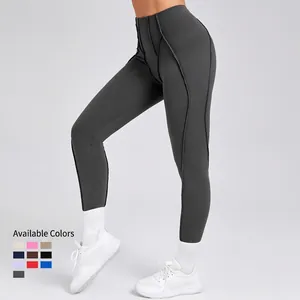 Pantaloni yoga grigio scuro a vita alta con cuciture curve snellenti e finitura opaca