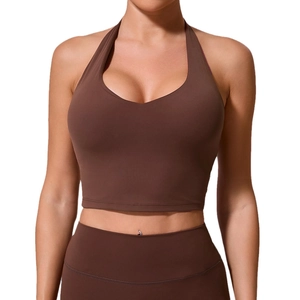 Ensemble soutien-gorge de sport dos nu marron foncé et legging de yoga taille haute