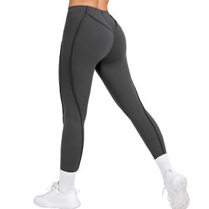 Leggings yoga grigio scuro a vita alta con cucitura a V e design modellante glutei