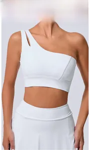 Brassière de yoga blanche à une épaule avec détail ajouré pour sport et fitness