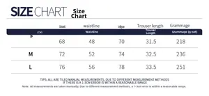 Tableau des tailles détaillé pour ensembles de yoga avec mesures buste, taille et hanches