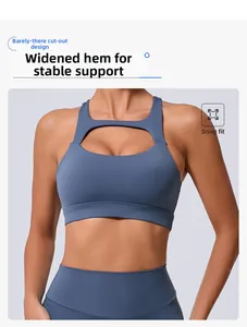 Soutien-gorge de yoga gris-bleu avec découpe frontale et large bande de maintien