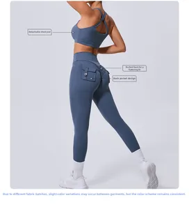 Détail d'un ensemble de yoga taille haute avec poches arrière et effet fesses galbées