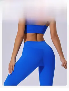 Close-up of high-waist yoga pants with scrunch butt lifting seam and sculpting design