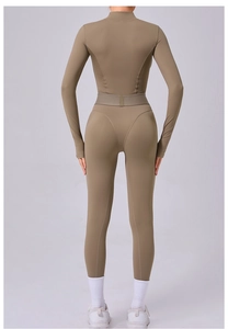Vue arrière du body de yoga marron taille haute avec effet sculptant et galbant