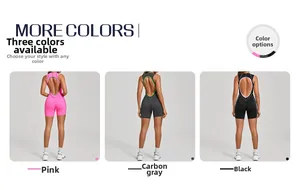 Vue arrière de combinaisons de yoga dos nu en rose, gris anthracite et noir