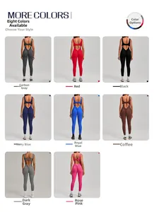 Detail showing the open-back design and multiple color options for the yoga jumpsuit