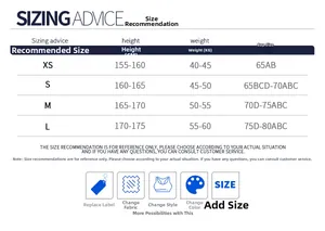 Size recommendation chart for women's yoga set including height weight and cup measurements