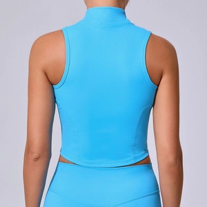 Giacca sportiva senza maniche blu acceso per donna con collo alto e design slim sul retro