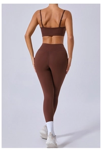 Close-up of the high-waist yoga pants with seamless push-up design and moisture-wicking fabric