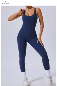Détail du body de yoga bleu marine avec dos croisé et bretelles réglables