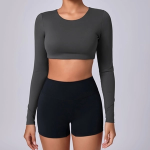Women Winter Brushed Long Sleeve Yoga Top Slim Fit Workout Gym Shirt Pullover Athletic Crop Top Pilates Running Activewear