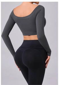 Slim fit long sleeve yoga top and high waist leggings showing back view detail