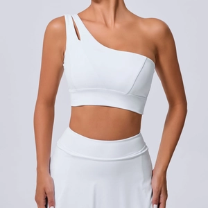 Soutien-gorge de Sport Asymétrique à une Épaule pour Femmes Haut de Running Fitness Yoga en Nylon Élasthanne Vêtement de Sport