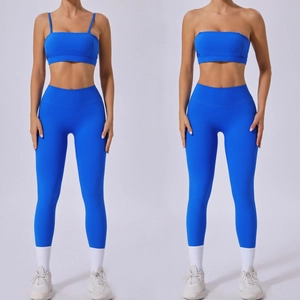 Women's Sporty Nylon Spandex Yoga Set Detachable Straps Crop Top And High Waist Running Fitness Leggings Workout Sportswear