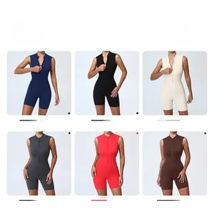 Grille détaillée montrant six couleurs du body de yoga sans manches avec fermeture éclair