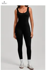 Front view of black sleeveless U-neck athletic bodysuit with matte compression fabric