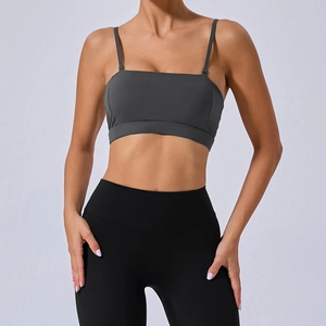 Soutien-Gorge de Sport pour Femmes en Nylon Élasthanne Haute Élasticité Yoga Gilet Top Dos Nu Fitness Entraînement Débardeur Avec Coussinets Amovibles