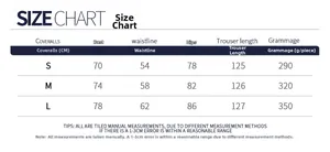 Size chart for yoga jumpsuits showing bust, waist, and hips measurements in CM