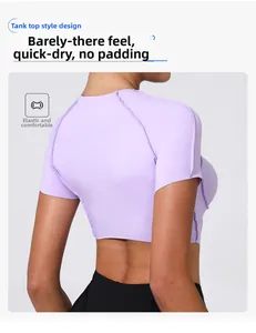 Vue détaillée du haut de yoga lilas sans couture avec design dos nageur extensible