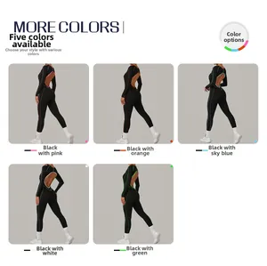 Vue détaillée de cinq bodys de yoga à manches longues avec dos ouvert en divers coloris