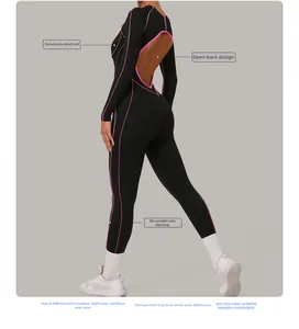 Détail du dos ajouré et des coutures contrastées sur la combinaison de yoga