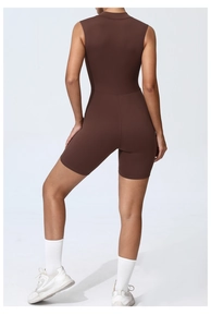 Vue arrière du body de sport marron sans manches en tissu gainant à haute élasticité