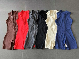 Combinaisons de sport sans manches en six couleurs avec fermeture éclair frontale et tissu côtelé