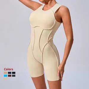 Sleeveless tight yoga bodysuit with high-elasticity sculpting fabric for women