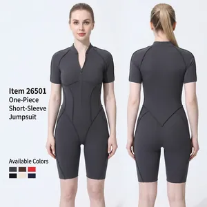 Women Short Sleeve Yoga Bodysuit Front Zipper High Elastic Athletic Romper Slim Fit One Piece Jumpsuit Sportswear