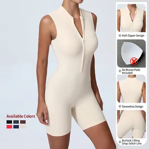 Combinaison de yoga sans manches pour femme avec demi-zip et design push-up