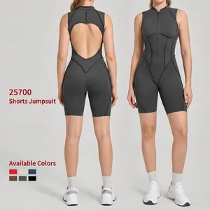 Pagliaccetto Yoga da Donna Senza Maniche con Cerniera Frontale Tuta Senza Schienale Tinta Unita Body Atletico Monopezzo per Fitness