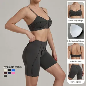 Ensemble de yoga 2 pièces pour femme avec brassière et short de cyclisme en 8 couleurs