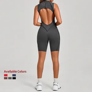 Tuta da yoga grigio scuro con schiena scoperta in tessuto elasticizzato per fitness e corsa