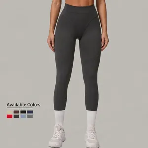 Legging de yoga brossé à taille haute gris foncé avec coutures galbantes moulantes
