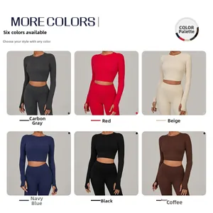 Collage d'ensemble de yoga en six couleurs dont gris anthracite, rouge et bleu marine