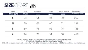 Size chart for backless colorblock tennis dress showing bust, waist, and hip measurements