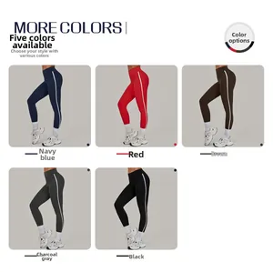 Detailansicht der Yoga-Leggings mit hohen Bund und Kontraststreifen in fünf Farben