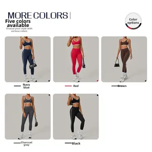 Two-piece yoga set showing sports bra and leggings in five available colors